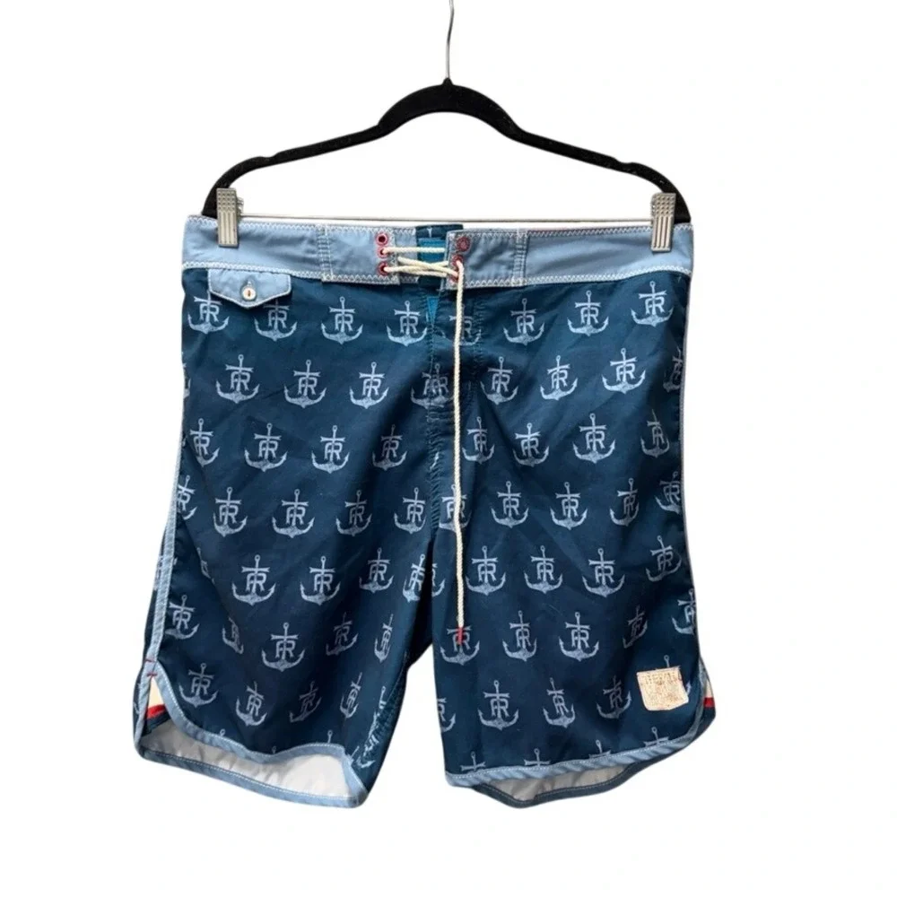 The Ryde Surf Clothing Mens Board Shorts Navy Blue Anchor Print Size 34 M101PRDE